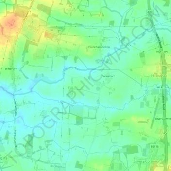 Twineham topographic map, elevation, terrain