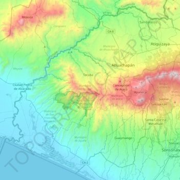 Departamento de Ahuachapán topographic map, elevation, terrain