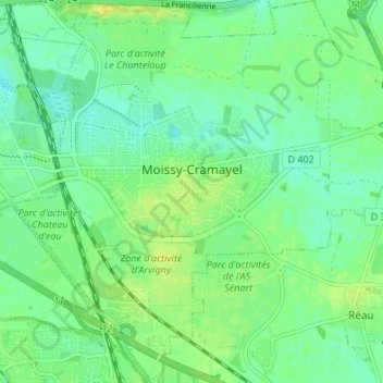 Moissy-Cramayel topographic map, elevation, terrain