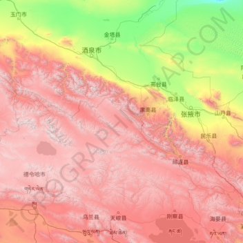 肃南裕固族自治县 topographic map, elevation, terrain
