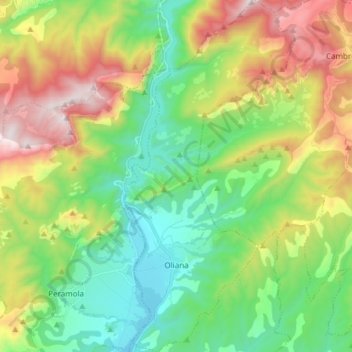 Oliana topographic map, elevation, terrain