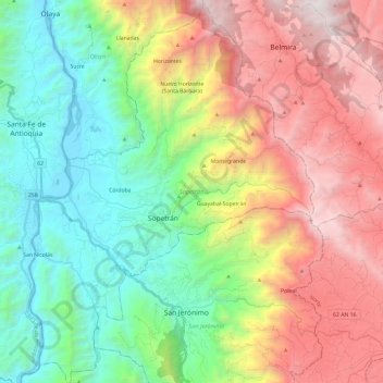 Sopetrán topographic map, elevation, terrain