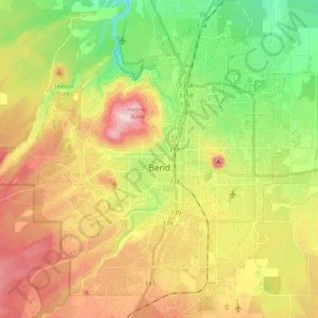 Bend topographic map, elevation, terrain