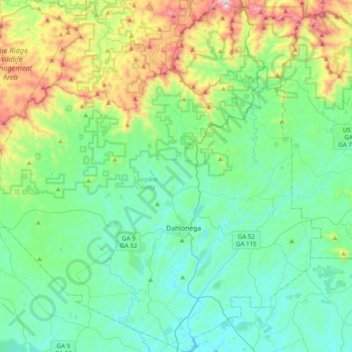 Lumpkin County topographic map, elevation, terrain