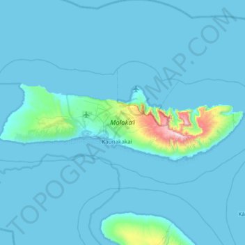 Molokai topographic map, elevation, terrain