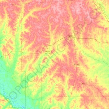 Jefferson Davis County topographic map, elevation, terrain