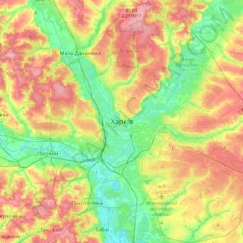 Kharkiv topographic map, elevation, terrain