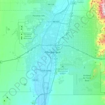 Albuquerque topographic map, elevation, terrain