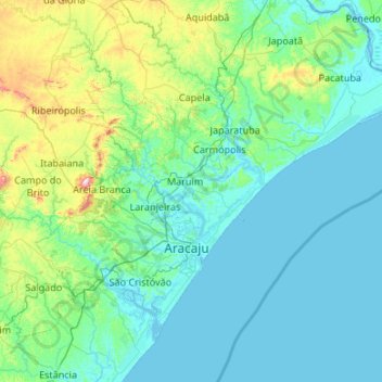 Região Geográfica Imediata de Aracaju topographic map, elevation, terrain