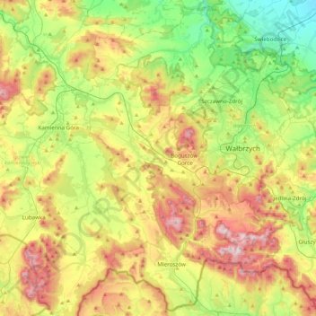 powiat wałbrzyski topographic map, elevation, terrain
