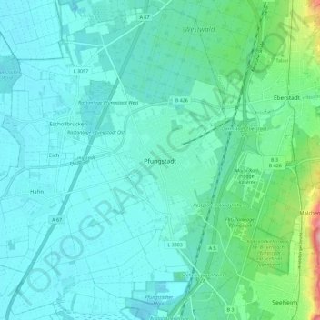 Pfungstadt topographic map, elevation, terrain