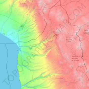 Arica and Parinacota Region topographic map, elevation, terrain