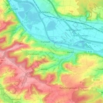 Viereth-Trunstadt topographic map, elevation, terrain