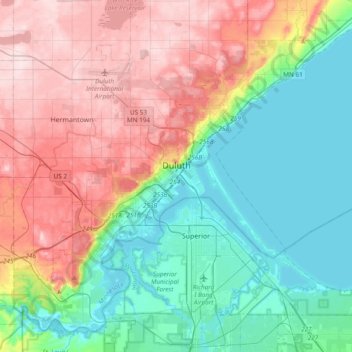 Duluth topographic map, elevation, terrain