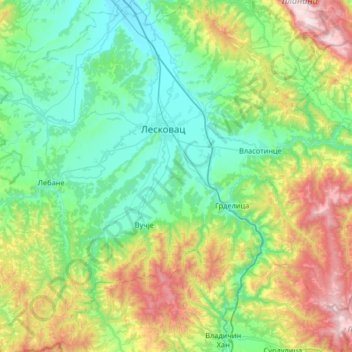 City of Leskovac topographic map, elevation, terrain