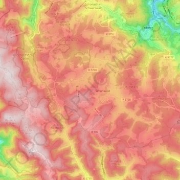 Schönwald im Schwarzwald topographic map, elevation, terrain