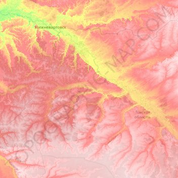 Kargasok region topographic map, elevation, terrain