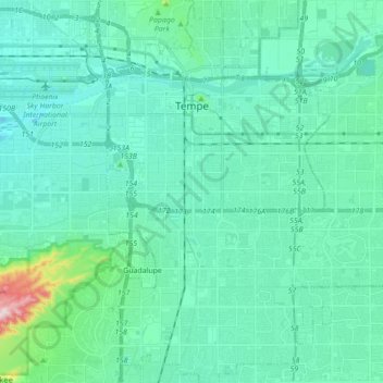 Tempe topographic map, elevation, terrain