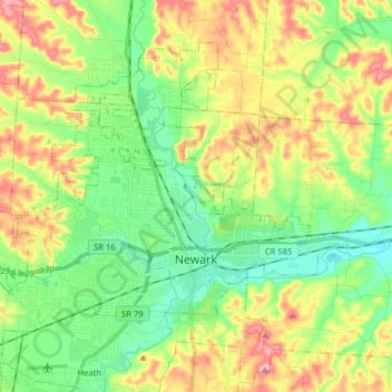 Newark topographic map, elevation, terrain