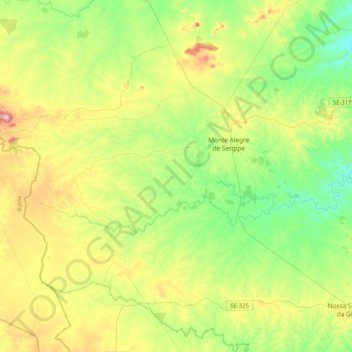 Monte Alegre de Sergipe topographic map, elevation, terrain