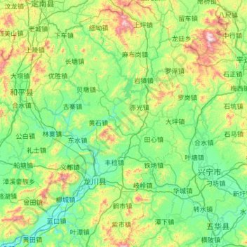 Longchuan County topographic map, elevation, terrain