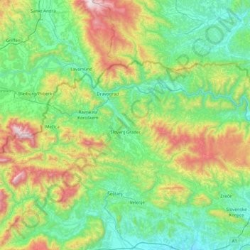 Koroška regija topographic map, elevation, terrain