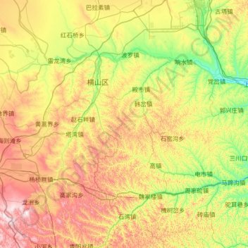 横山区 topographic map, elevation, terrain