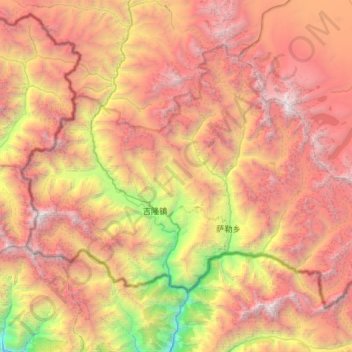 Kyirong Township topographic map, elevation, terrain