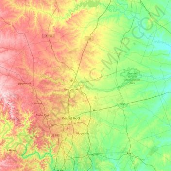 Williamson County topographic map, elevation, terrain