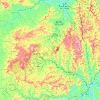 Itabira topographic map, elevation, terrain