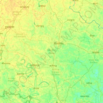 Jhenaidah District topographic map, elevation, terrain