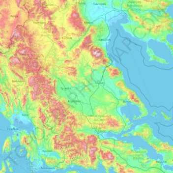 Thessaly topographic map, elevation, terrain
