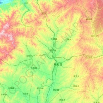 榆社县 topographic map, elevation, terrain