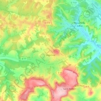 Segonzac topographic map, elevation, terrain