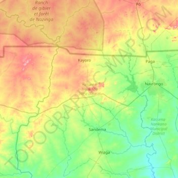 KassenaNankana West District topographic map, elevation, terrain