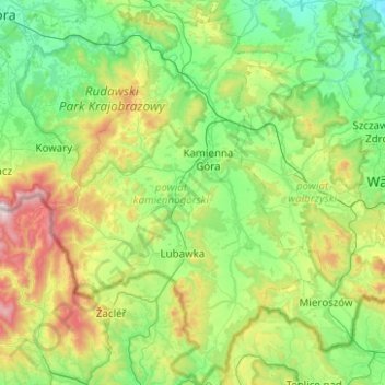 powiat kamiennogórski topographic map, elevation, terrain