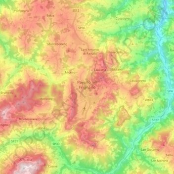 Pavullo nel Frignano topographic map, elevation, terrain