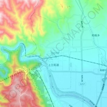 上兰街道 topographic map, elevation, terrain