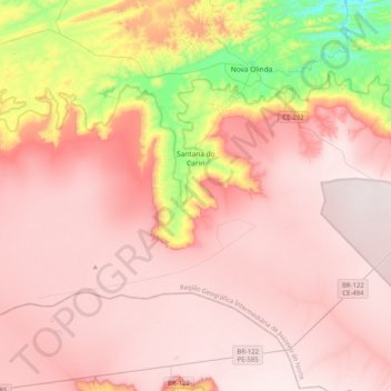 Santana do Cariri topographic map, elevation, terrain
