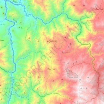 Aguadas topographic map, elevation, terrain