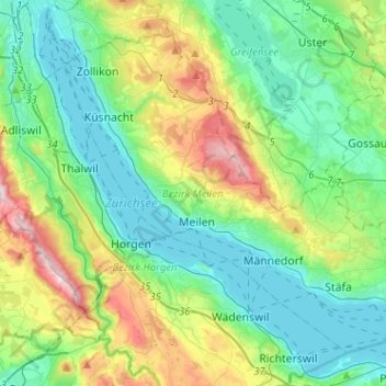 Bezirk Meilen topographic map, elevation, terrain