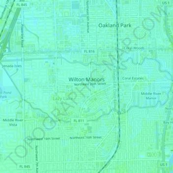 Wilton Manors topographic map, elevation, terrain