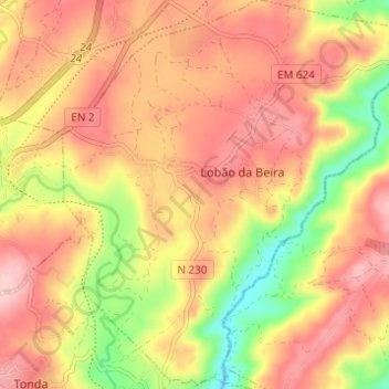 Lobão da Beira topographic map, elevation, terrain