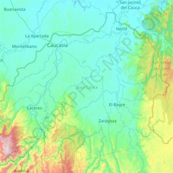 Bajo Cauca topographic map, elevation, terrain