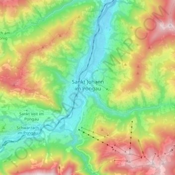 Sankt Johann im Pongau topographic map, elevation, terrain