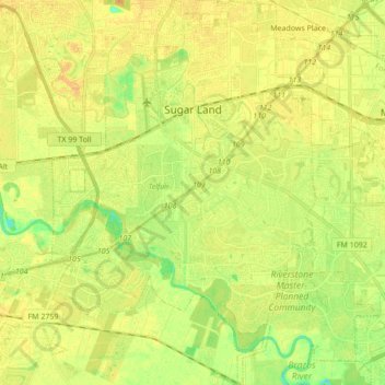 Sugar Land topographic map, elevation, terrain