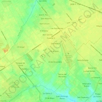 Cuartel V topographic map, elevation, terrain