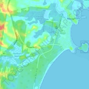 Broulee topographic map, elevation, terrain