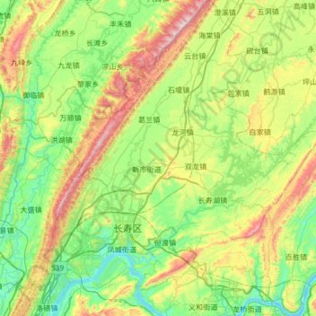 Changshou District topographic map, elevation, terrain
