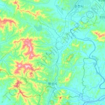 Pyŏngsŏng topographic map, elevation, terrain